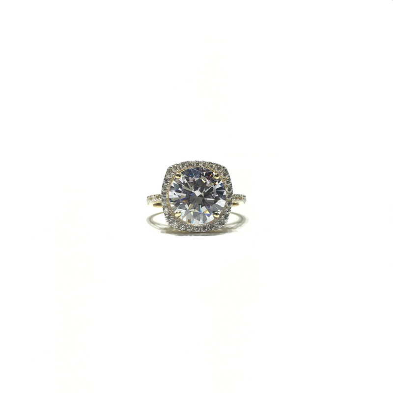 Round CZ Cushion Halo Ring (14K) front - Popular Jewelry - New York