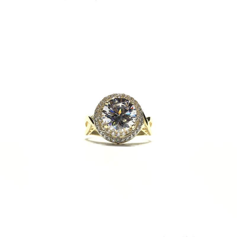 Round CZ Halo Plain Entwine Ring (14K) front - Popular Jewelry - New York