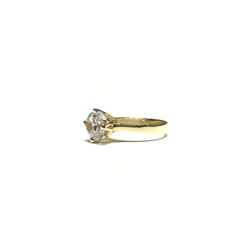 Round CZ Solitaire Plain Ring (14K) side - Popular Jewelry - New York