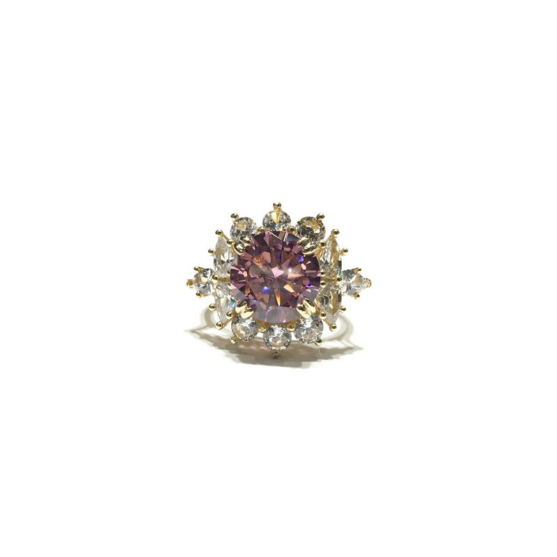 Round Light Pink CZ Sunburst Statement Ring (14K) front - Popular Jewelry - New York