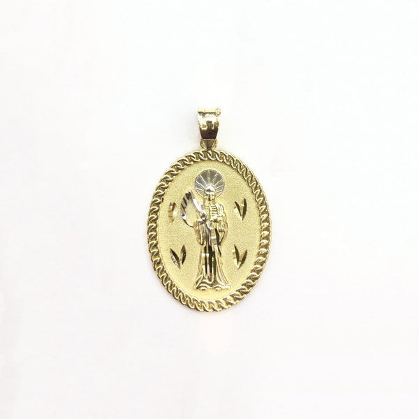 Santa Muerte Oval Medallion Pendant (14K) front - Popular Jewelry - New York