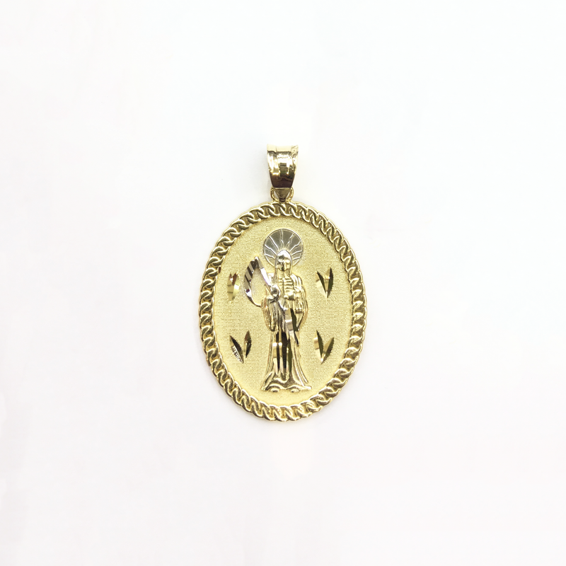 Santa Muerte Oval Medallion Pendant (14K) front - Popular Jewelry - New York