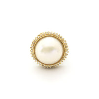 Solitaire Pearl Diamond Halo Ring (14K) front - Popular Jewelry - New York