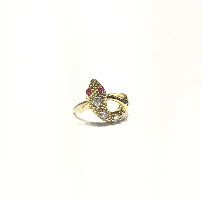 Textured Snake CZ Ring (14K) front - Popular Jewelry - New York