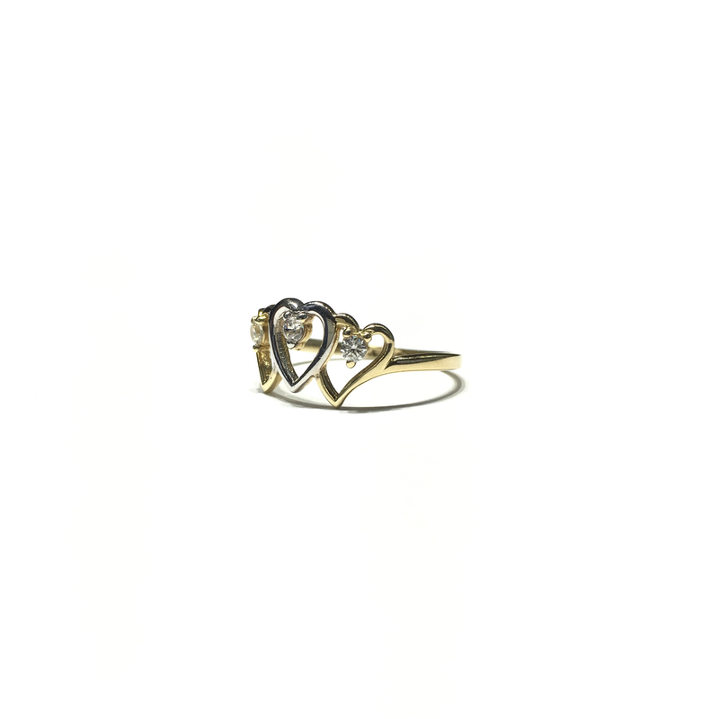 Triple Heart Outline CZ Ring (14K) side - Popular Jewelry - New York