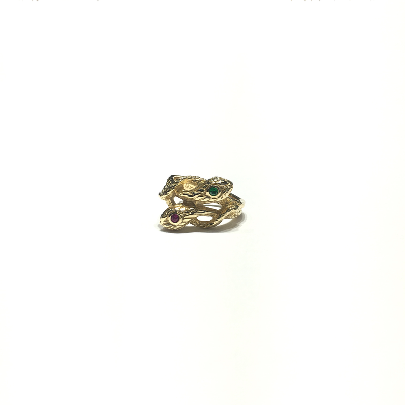 Twin Snakes CZ Ring (14K) front 1 - Popular Jewelry - New York