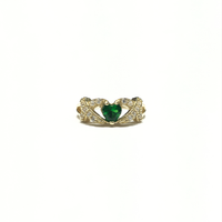 X Bordered Dark Green Heart CZ Ring (14K) front - Popular Jewelry - New York