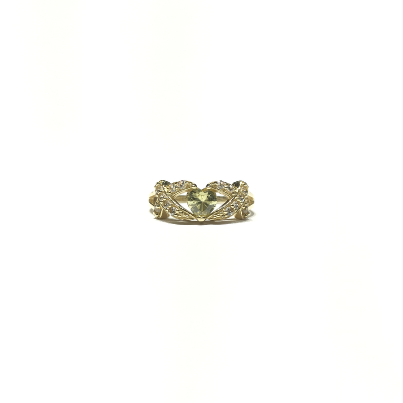 X Bordered Yellow Heart CZ Ring (14K) front - Popular Jewelry - New York
