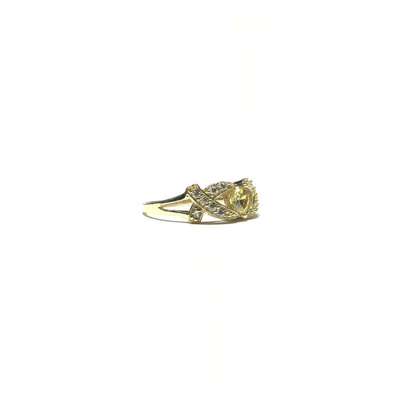 X Bordered Yellow Heart CZ Ring (14K) side - Popular Jewelry - New York