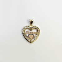 LOVE (Script Letter) Heart Frame CZ Pendant (14K) front - Popular Jewelry - New York
