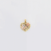 Pingente Tricolor com Diamante em Coração de Borboleta e Rosa (14K) - Popular Jewelry