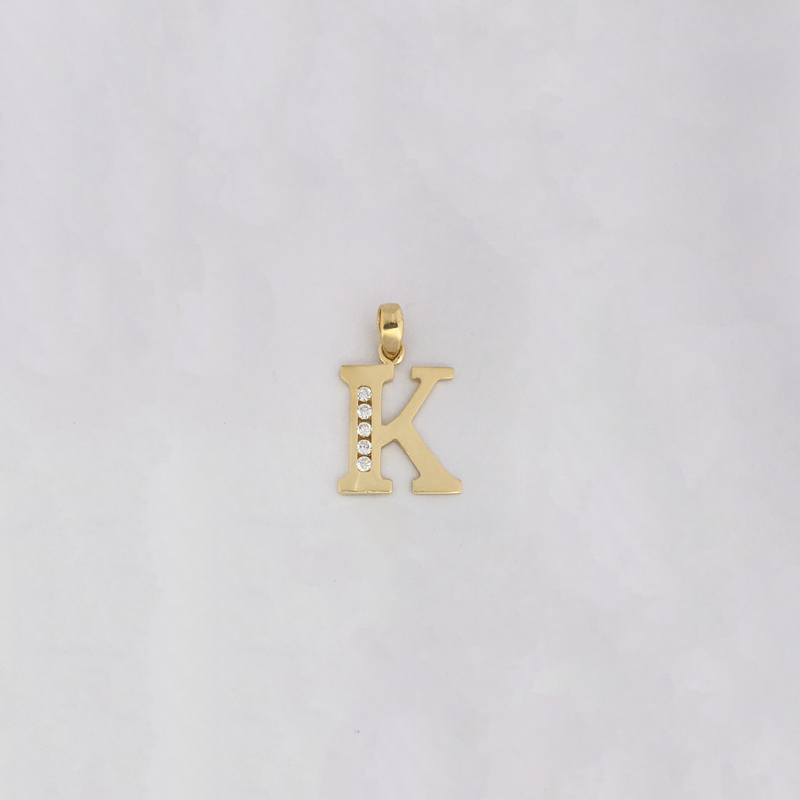 Letter 'K' CZ Pendant (14K) - Popular Jewelry
