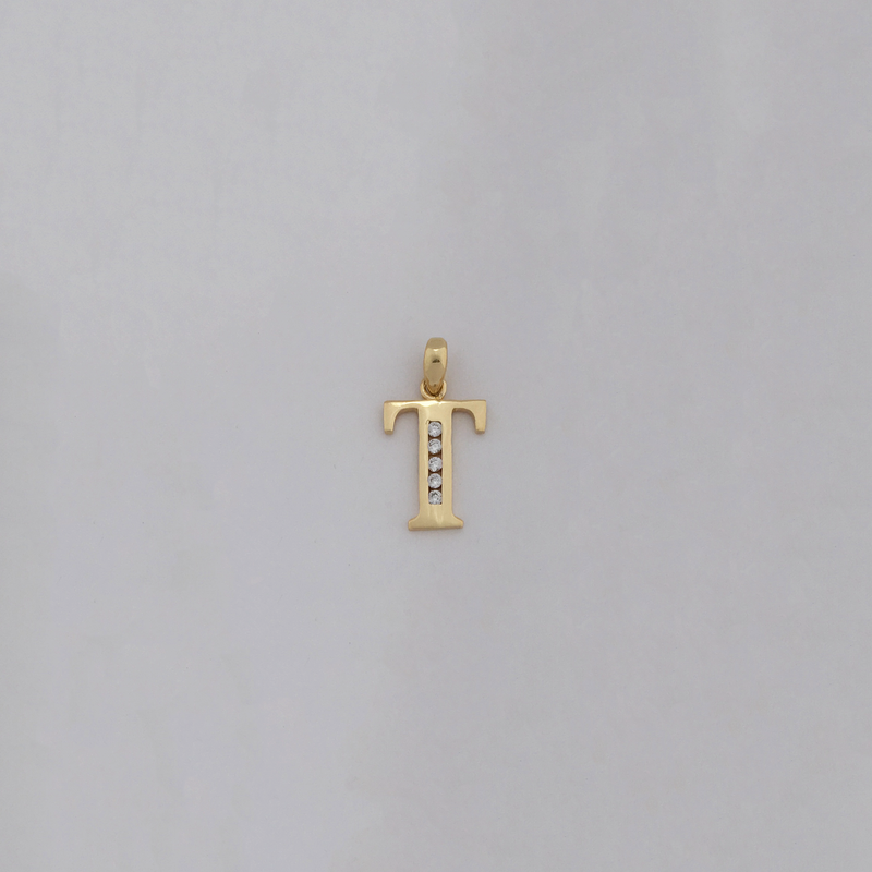 Letter 'T' CZ Pendant (14K) - Popular Jewelry