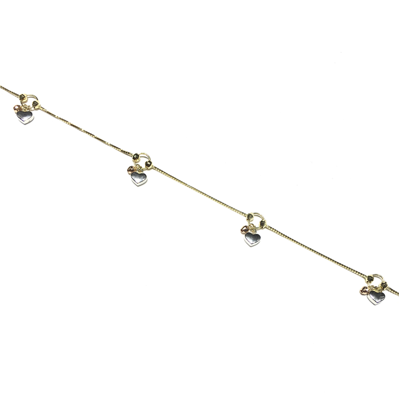Heart and Grenades Tri-Color Bracelet/Anklet (14K) front - Popular Jewelry - New York