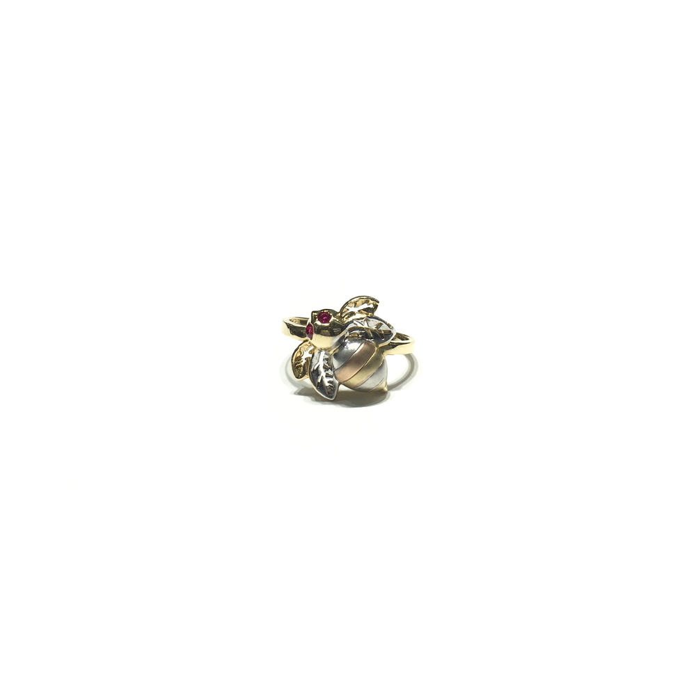 Tri-Color Bee CZ Ring (14K) front - Popular Jewelry - New York