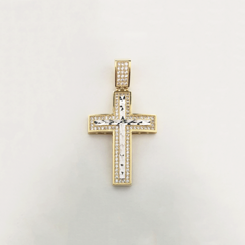 Cross CZ Two-Tone Pendant (14K) - Popular Jewelry New York