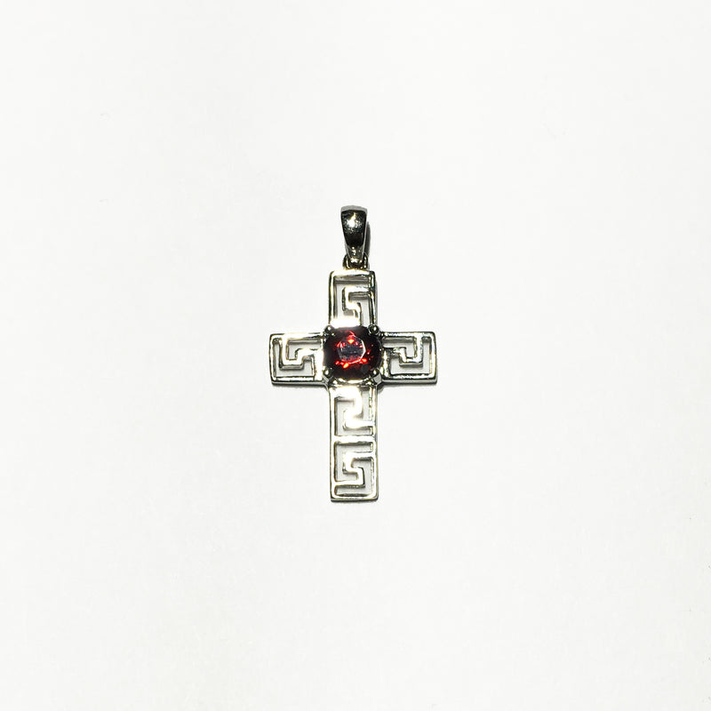 Art Deco Garnet Cross Pendant (14K)