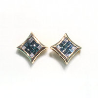 Blue and White Diamonds Square Stud Earring (14K)