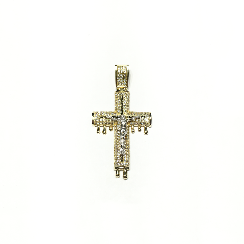 Dripping Crucified Jesus CZ Pendant (14K) front - Popular Jewelry - New York