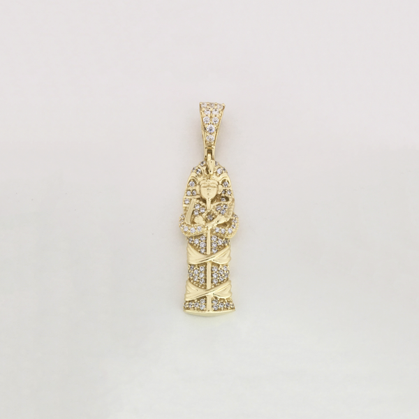 Egyptian Pharaoh King Tutankhamun CZ Pendant (14K) - Popular Jewelry New York
