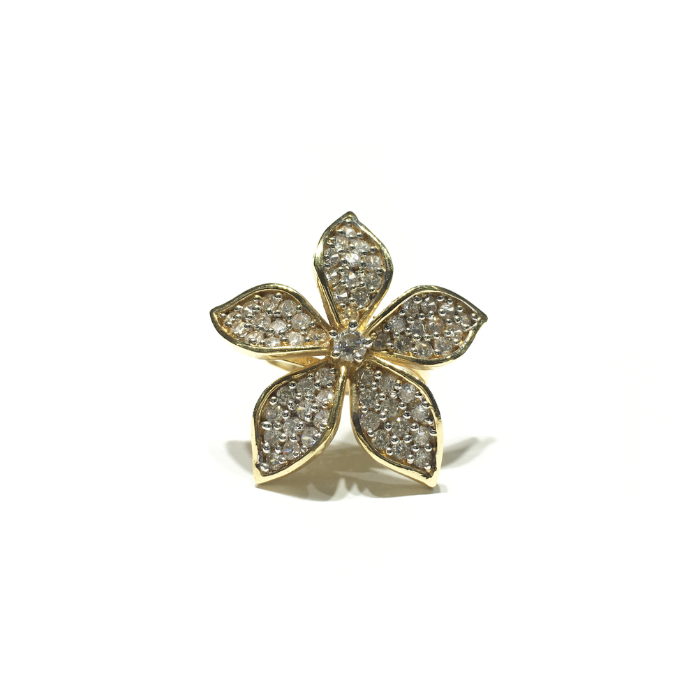 Five Petals Flower CZ Ring (14K) front - Popular Jewelry - New York