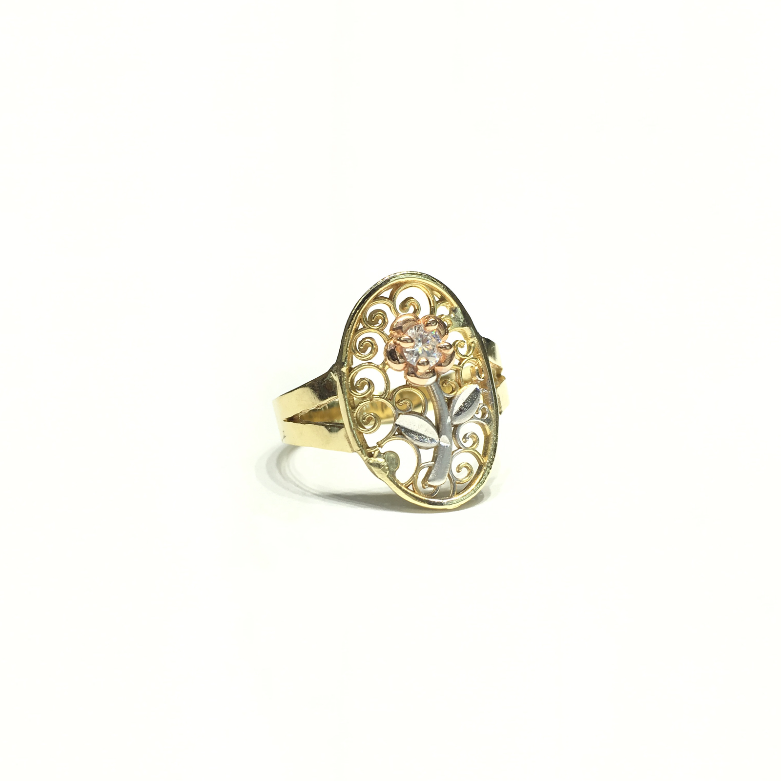 Rose and Vines CZ Oval Ring (14K)
