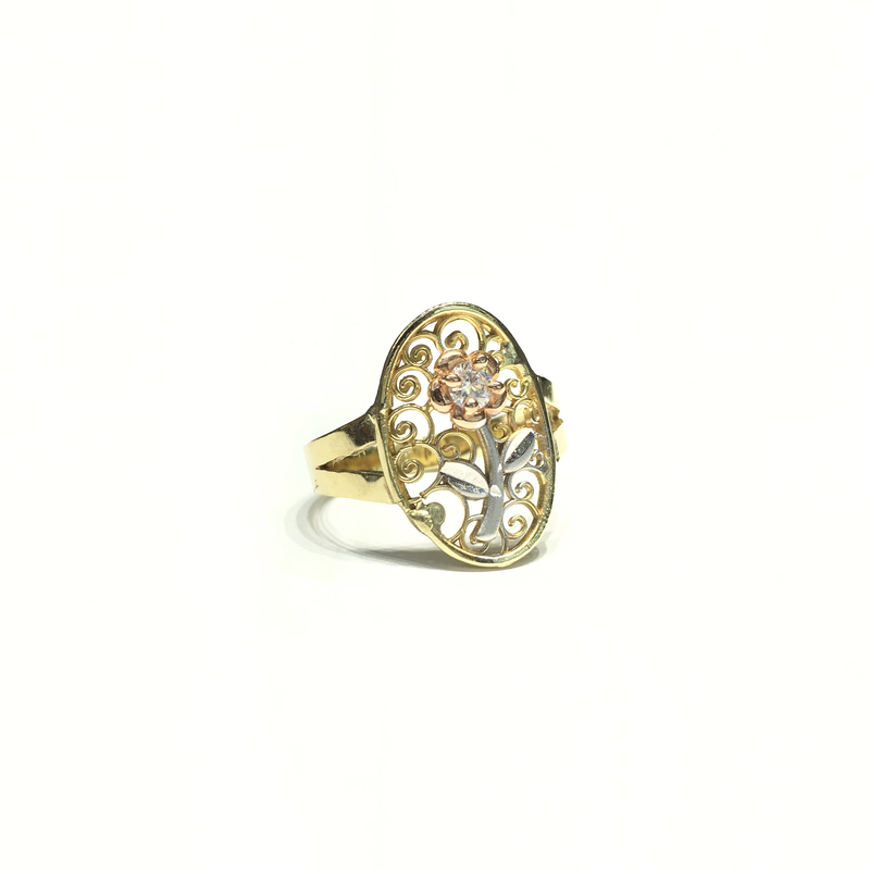 Rose and Vines CZ Oval Ring (14K) front - Popular Jewelry - New York