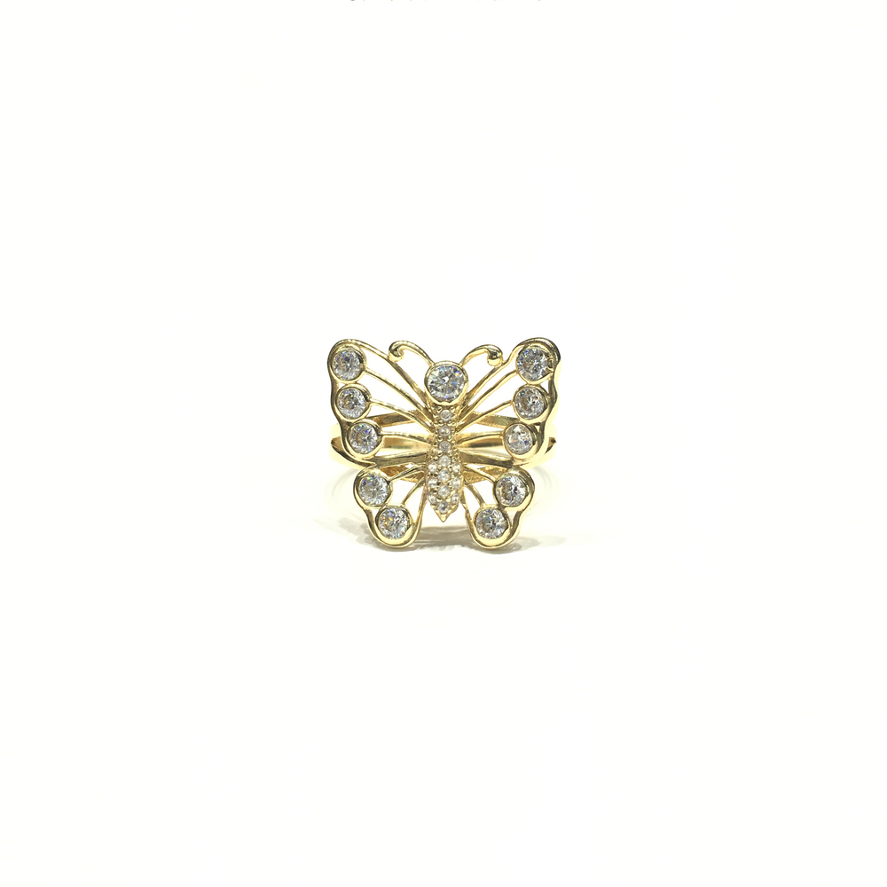 Sparkly Butterfly CZ Ring (14K) front - Popular Jewelry - New York