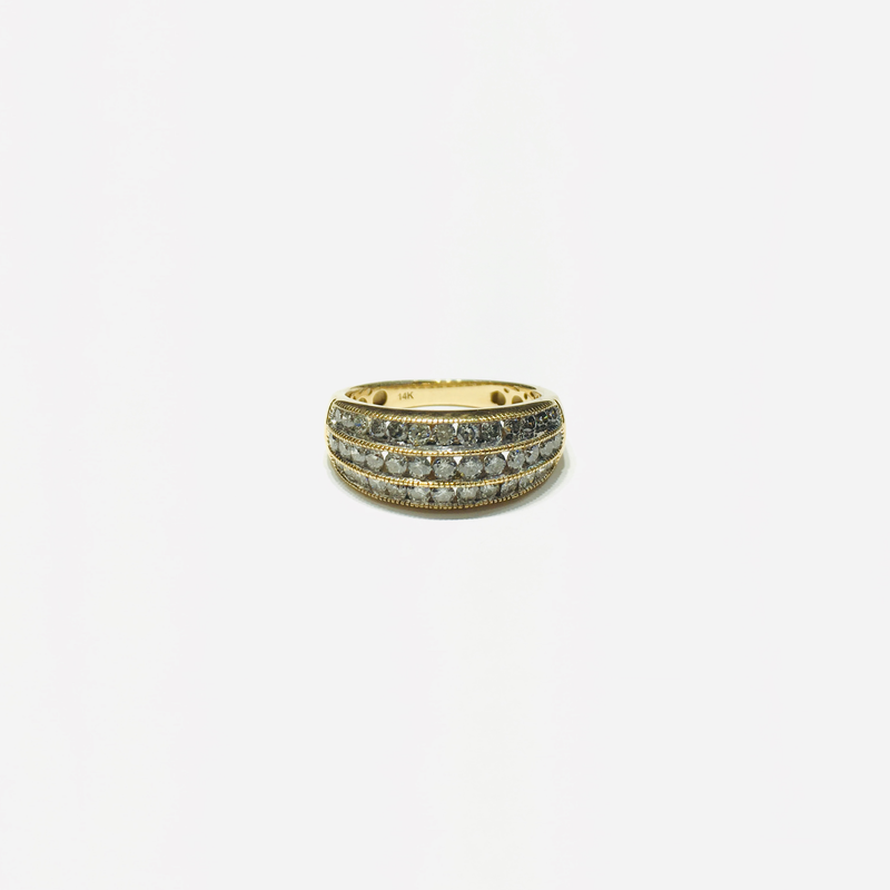 Three-Row Diamond Ring (14K) front - Popular Jewelry - New York