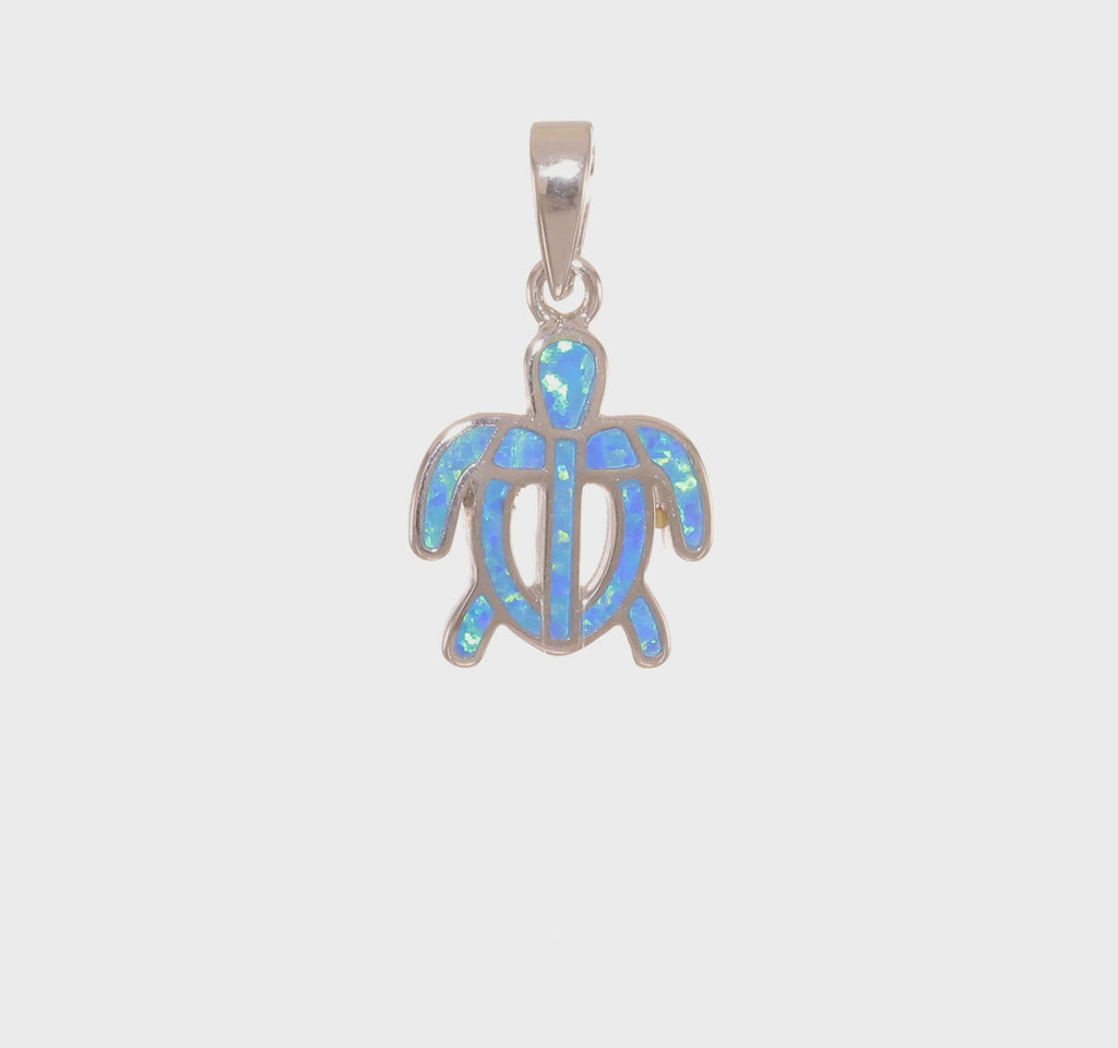 Tortoise Blue Opal Inlay Pendant (Silver) 360 - Popular Jewelry - New York