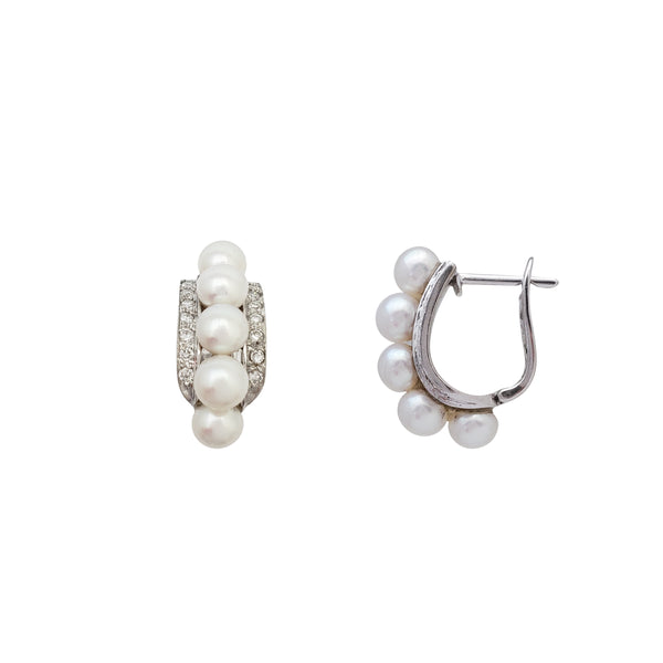 Diamond with 5 Pearl Stud Earrings (14K)