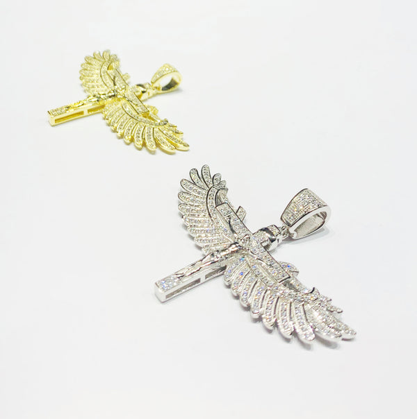 Winged Cross CZ Pendant (Silver)