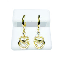 Double Heart CZ Earrings (14K).