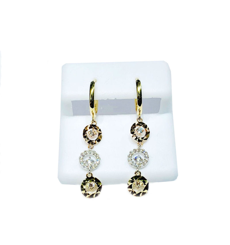 Tri-color round CZ Earrings (14K).