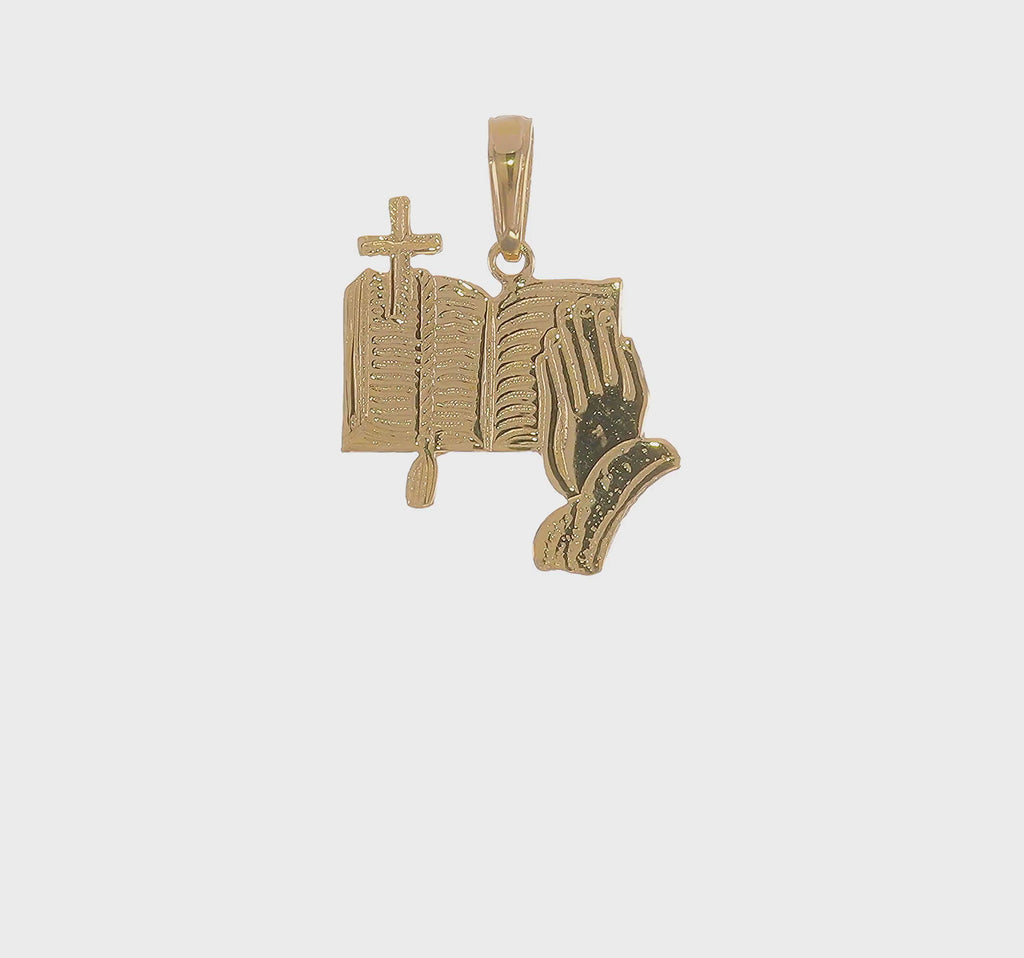 Praying Hands over Bible with Cross Pendant (14K) 360 - Popular Jewelry - New York