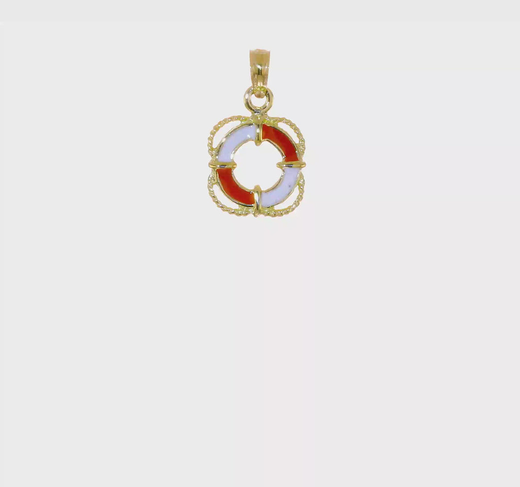 Life Ring with Rope Enamel Pendant (14K) 360 - Popular Jewelry - New York