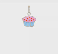 Enameled Pink Fuchsia Cupcake Pendant (Silver)