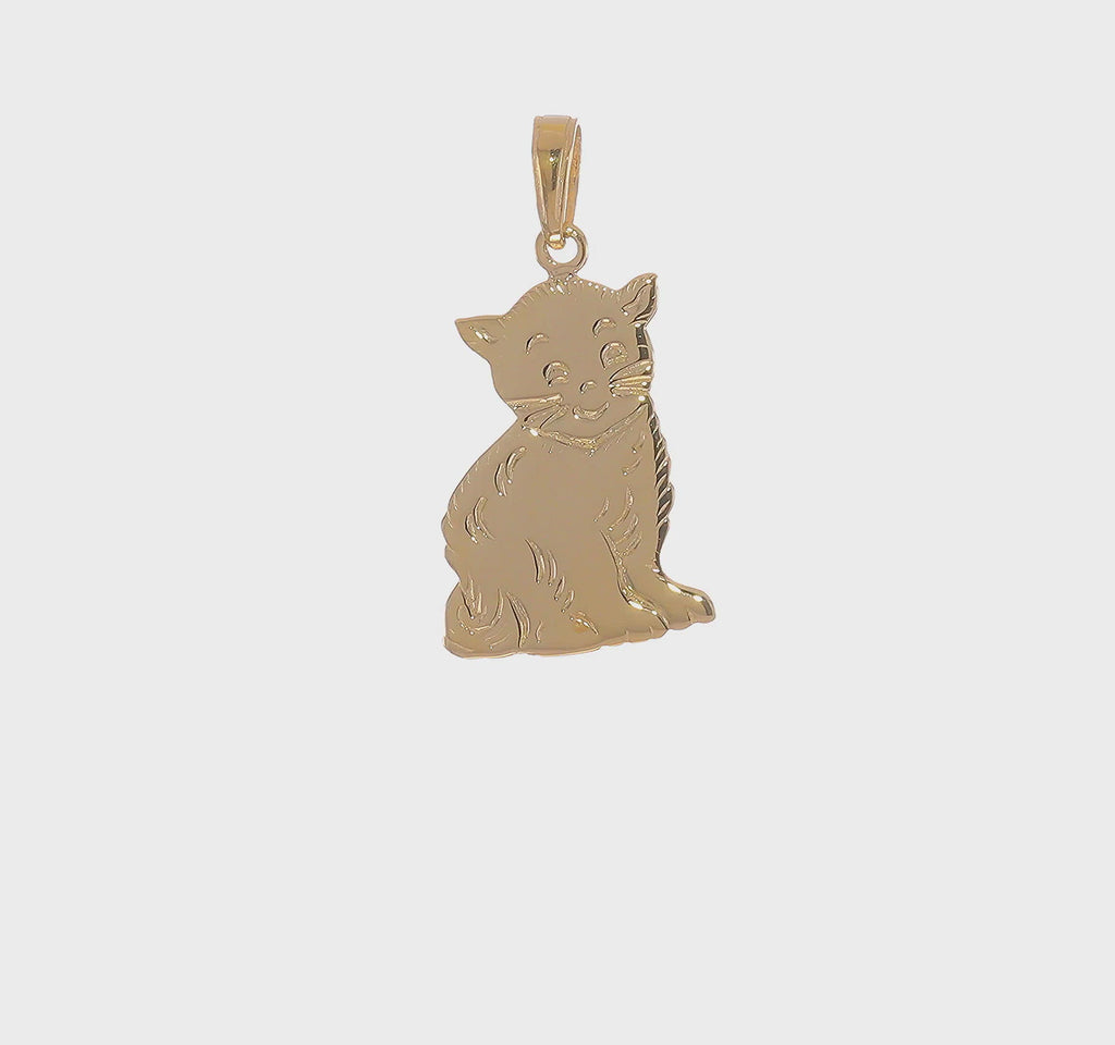 Smiley Sitting Cat Pendant (14K) 360 - Popular Jewelry - New York