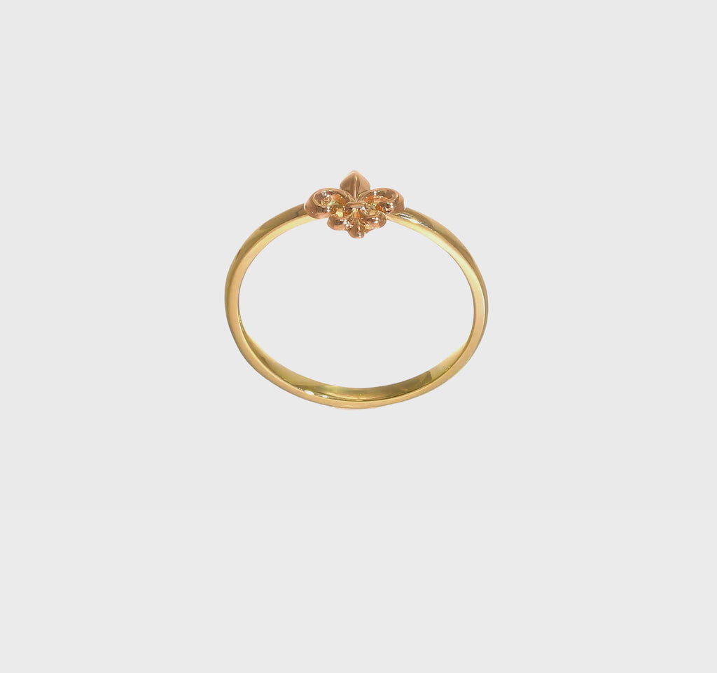 Pink Fleur de Lis Gold Ring (14K) 360 - Popular Jewelry - New York