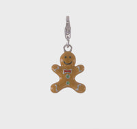 3-D Enameled Gingerbread Cookie Charm Pendant (Silver)