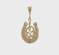 Glossy 4-Leaf Clover Horseshoe Frame Pendant (14K)