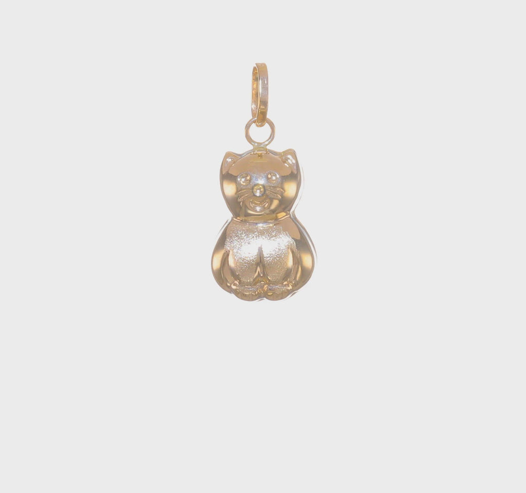 Smiley Cat 3D Pendant (14K) 360 - Popular Jewelry - New York