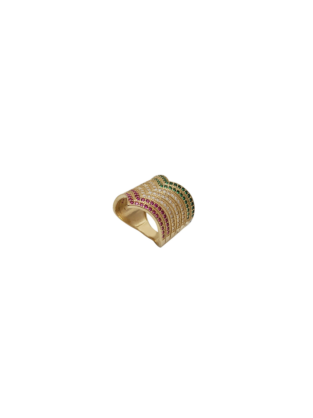 Stoneset Mexican/Italian 7-Layer Chevron Ring (14K)