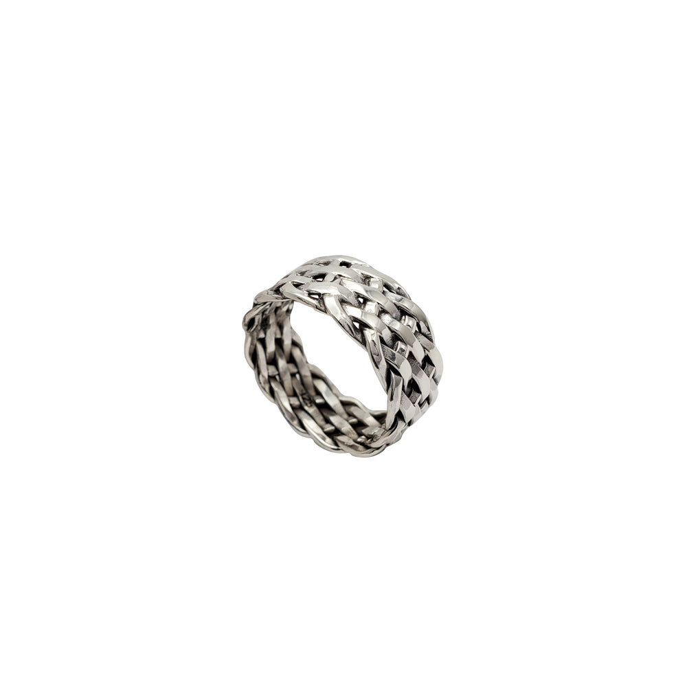 Antique-Finish Basketweave Band Ring (Silver)