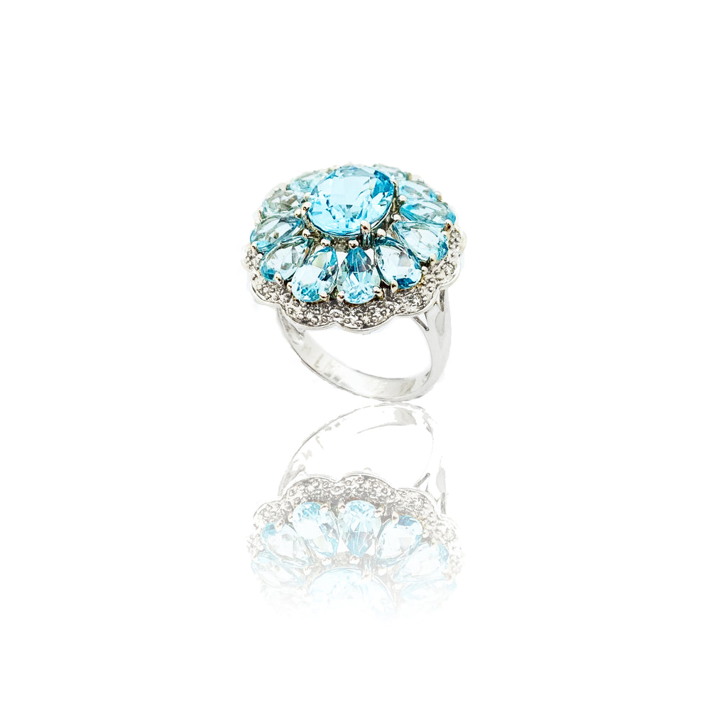 Aquamarine Blossom Cocktail Ring (14K) Light Blue stone