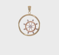 Tricolor Round Frame Ship Wheel Pendant (14K)