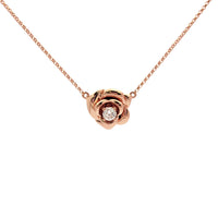 Diamond Rose Blossom Necklace Rose Gold (18K) front - Popular Jewelry - New York