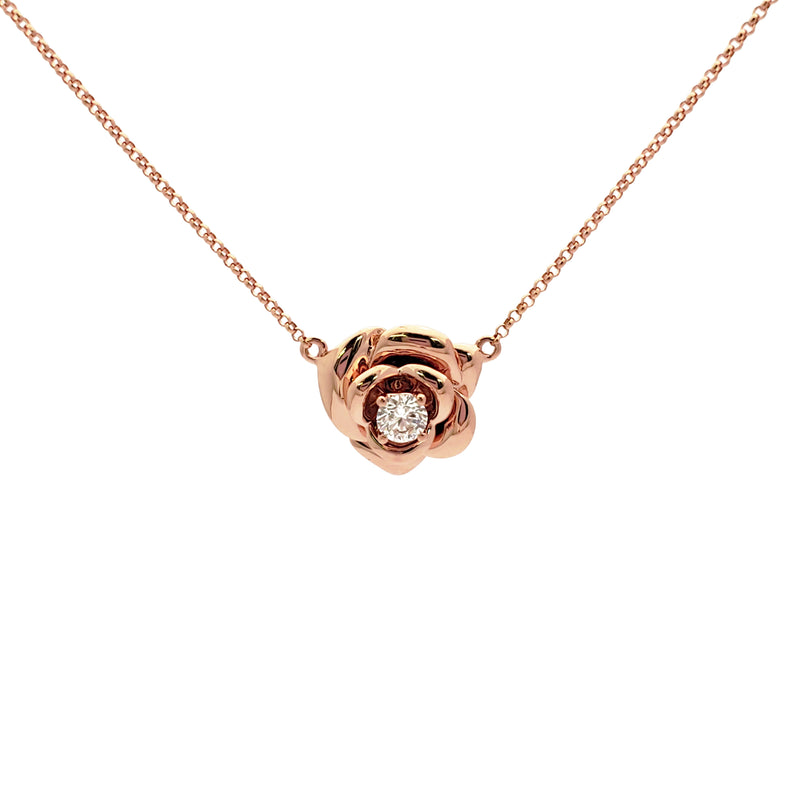 Diamond Rose Blossom Necklace Rose Gold (18K) front - Popular Jewelry - New York