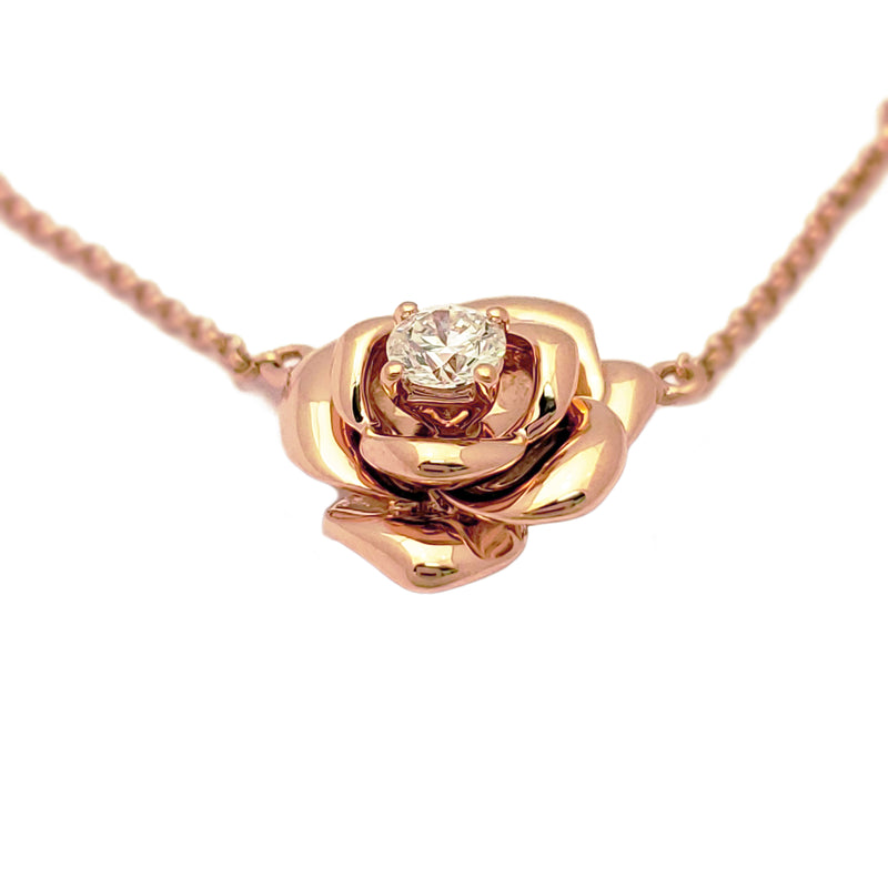 Diamond Rose Blossom Necklace Rose Gold (18K) side - Popular Jewelry - New York