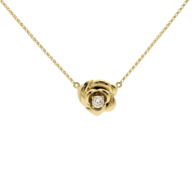 Diamond Rose Blossom Necklace Yellow Gold (18K) front - Popular Jewelry - New York